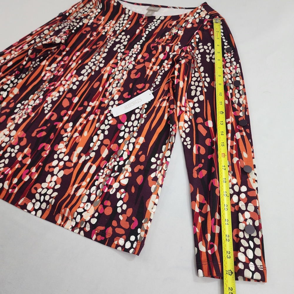 Chico's tunic top womens sz 2 red desert jungle button detailed slv stretch $59 - Picture 3 of 11